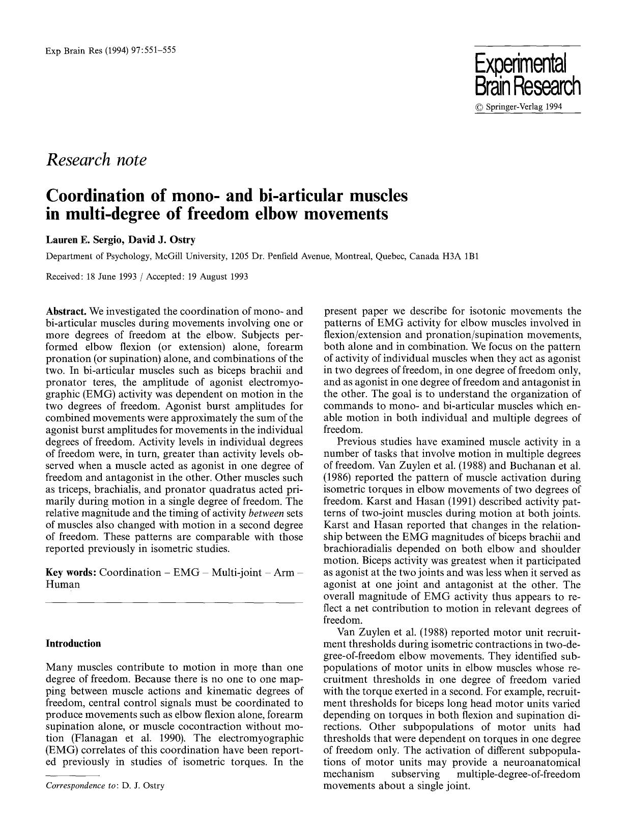Coordination of mono- and bi-articular muscles in multi-degree of freedom elbow movements by Unknown