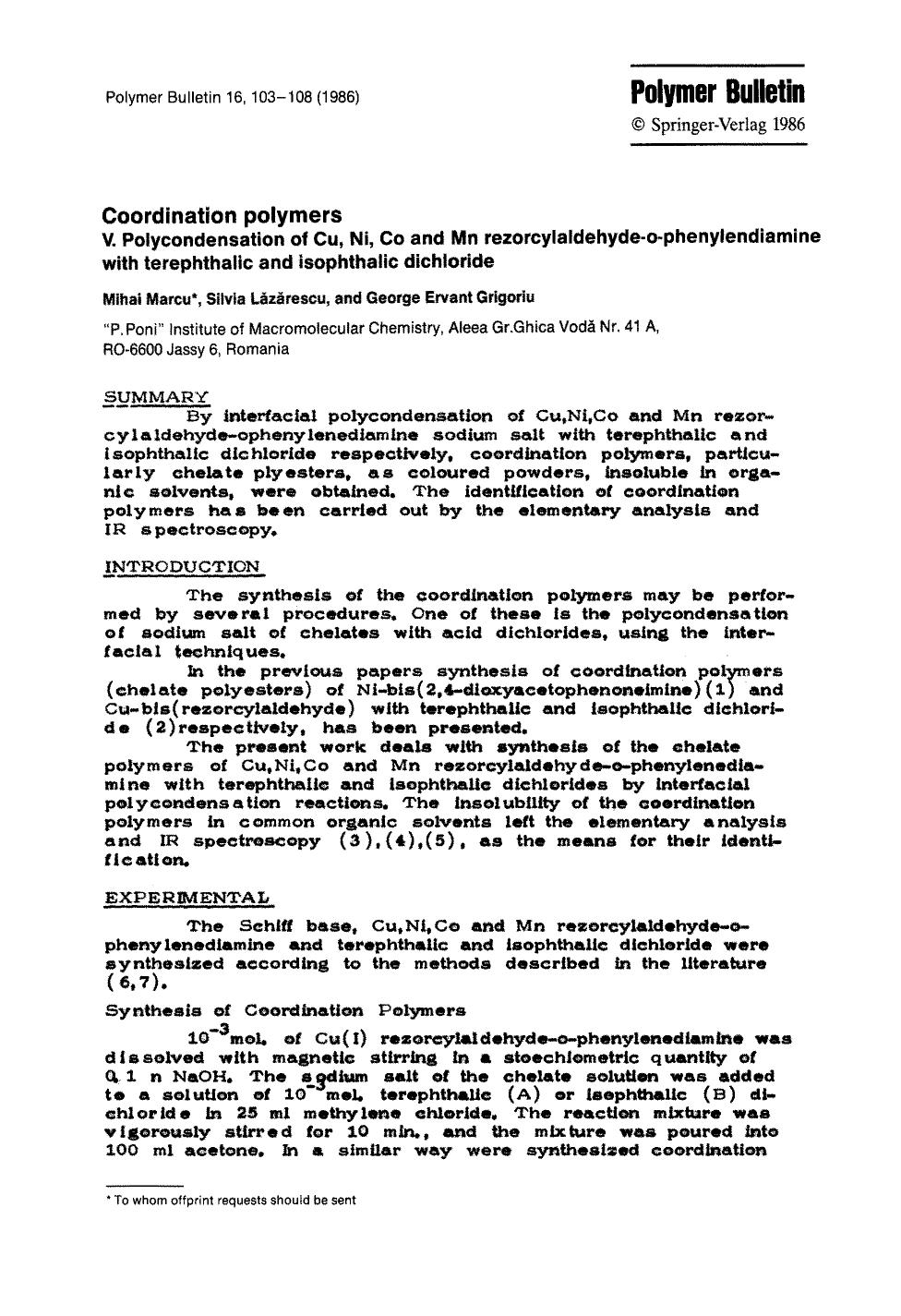 Coordination polymers by Unknown