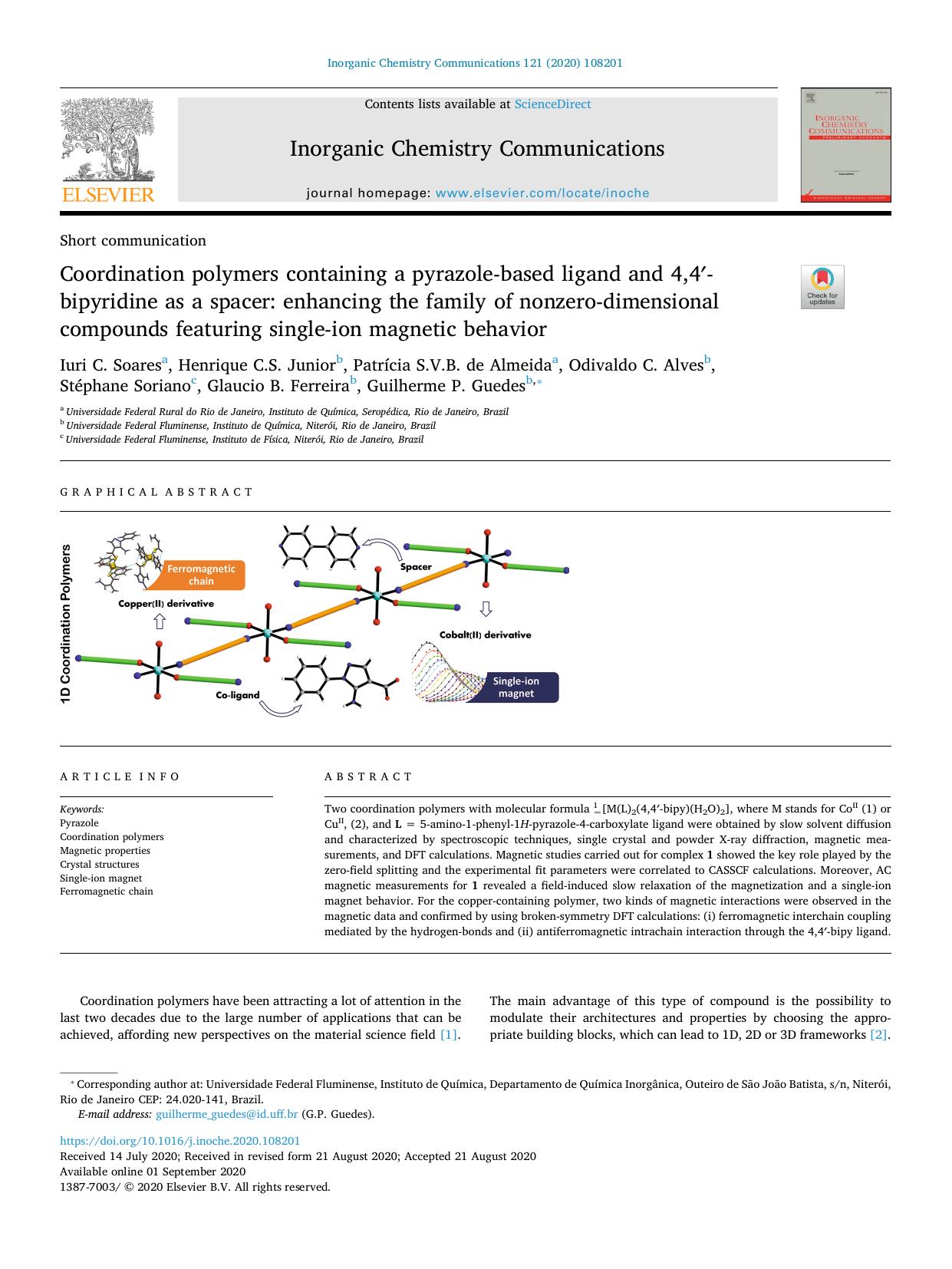 Coordination polymers containing a pyrazole-based ligand and 4,4â²-bipyridine as a spacer_ enhancing the family of nonzero-dimensional compounds featuring single-ion magnetic behavior by unknow