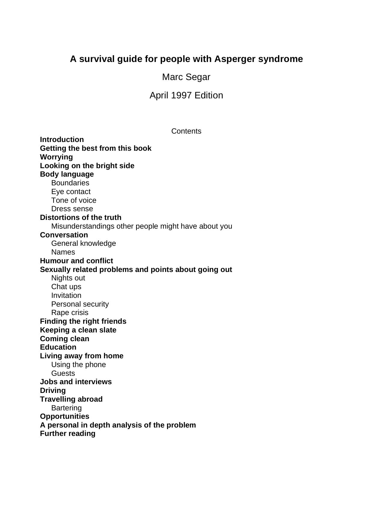 Coping: a survival guide for people with Asperger Syndrome by Segar Marc