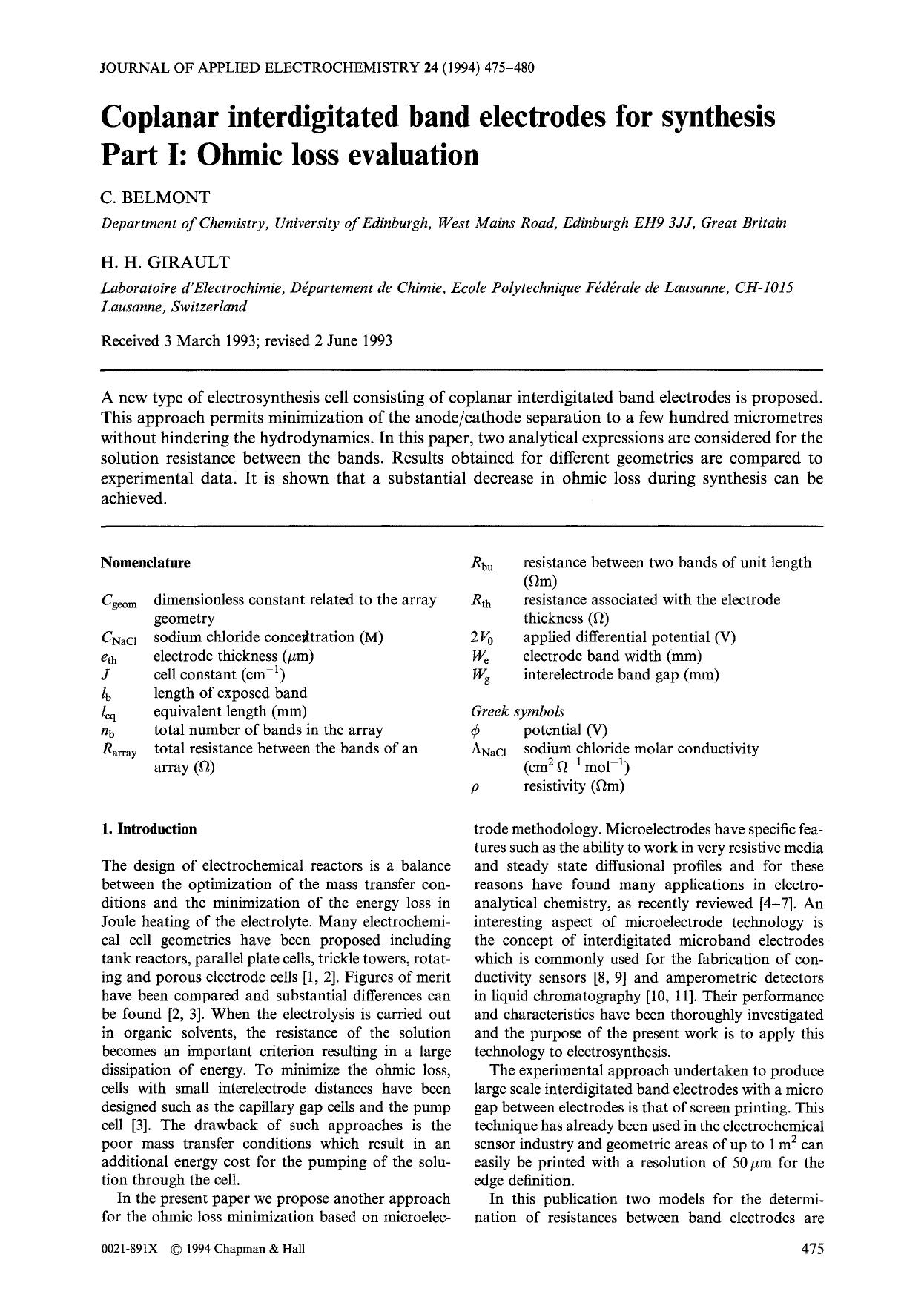 Coplanar interdigitated band electrodes for synthesis Part I: Ohmic loss evaluation by Unknown