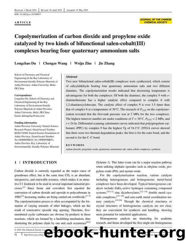 Copolymerization of Carbon Dioxide and Propylene Oxide Catalyzed by Two Kinds of Bifunctional Salen-Cobalt(III) Complexes Bearing four Quaternary Ammonium Salts by Unknown