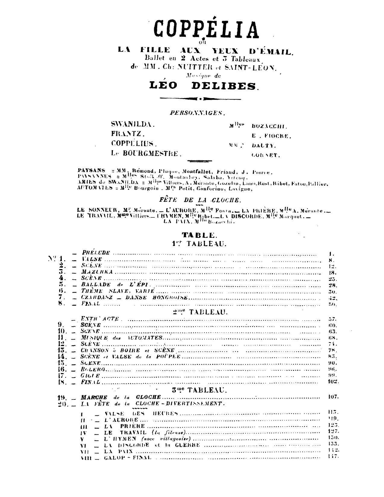 Coppelia, piano reduction (piano solo) of the ballet music by Delibes Léo