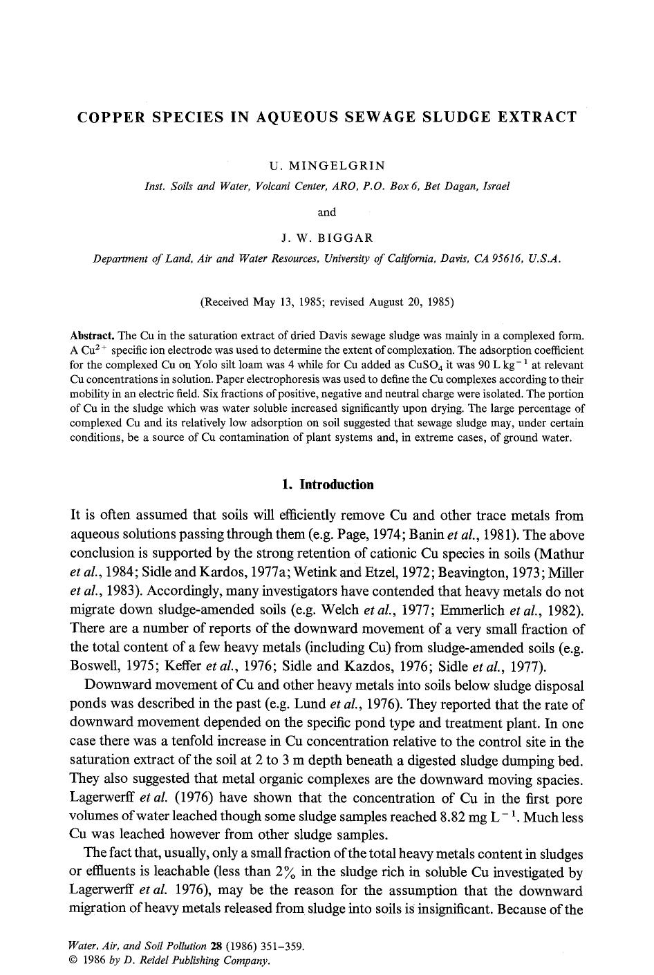 Copper species in aqueous sewage sludge extract by Unknown