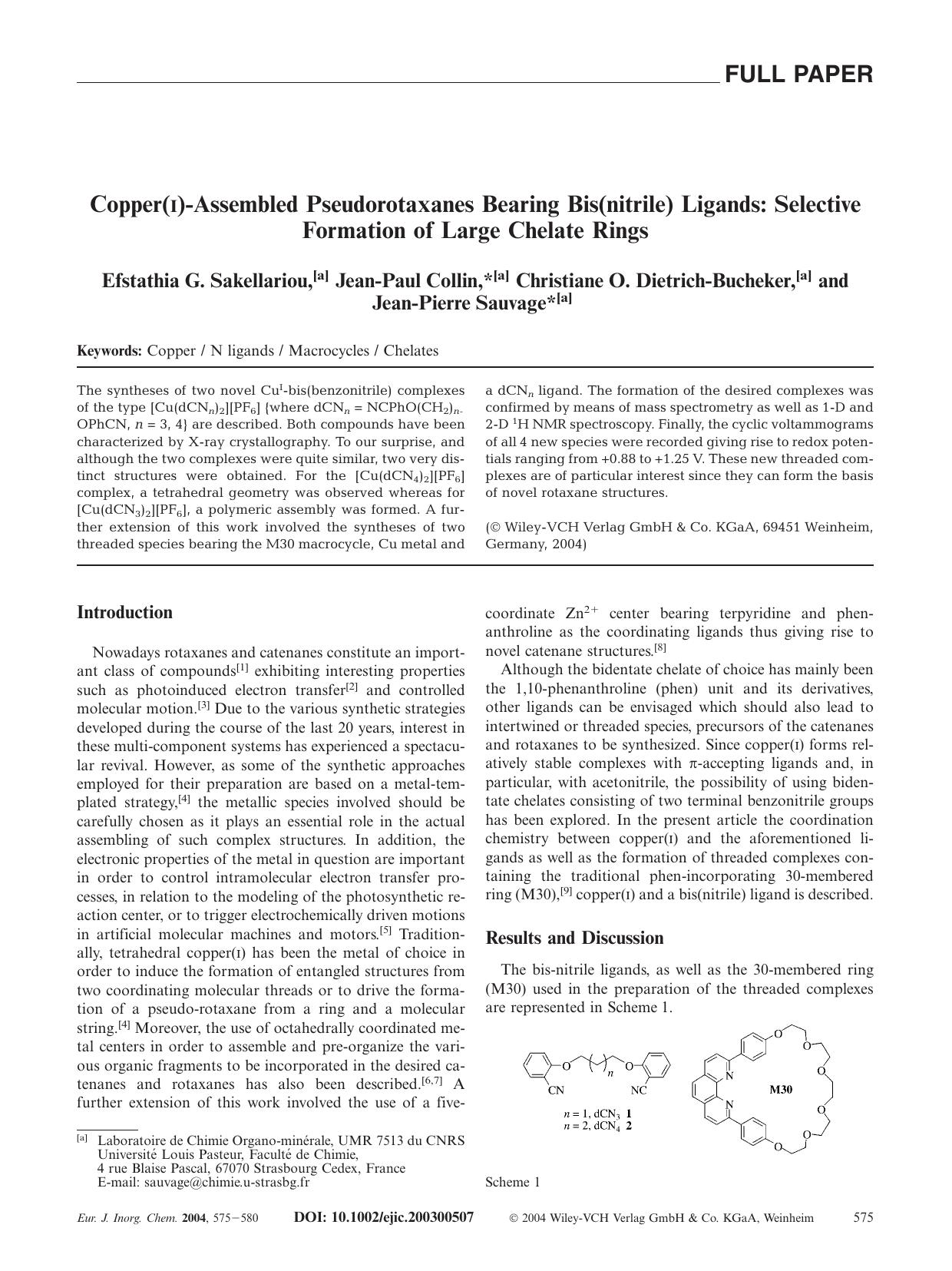 Copper(I)-Assembled Pseudorotaxanes Bearing Bis(nitrile) Ligands: Selective Formation of Large Chelate Rings by Unknown