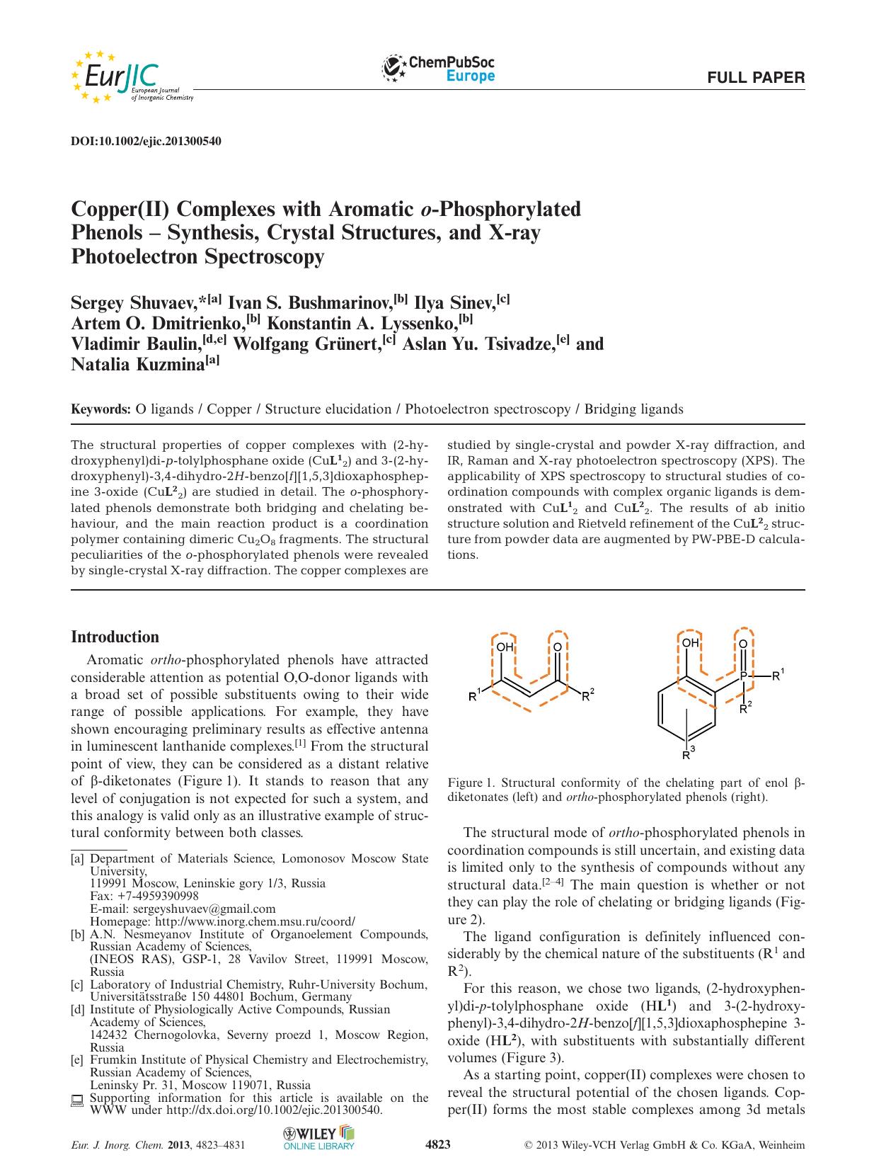 Copper(II) Complexes with Aromatic oPhosphorylated Phenols Synthesis, Crystal Structures, and Xray Photoelectron Spectroscopy by Unknown