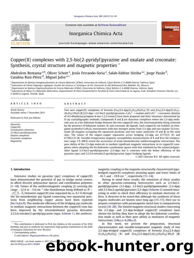Copper(II) complexes with 2,5-bis(2-pyridyl)pyrazine and oxalate and croconate: Synthesis, crystal structure and magnetic properties by unknow