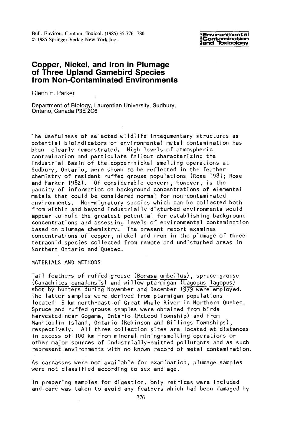 Copper, nickel, and iron in plumage of three upland gamebird species from non-contaminated environments by Unknown