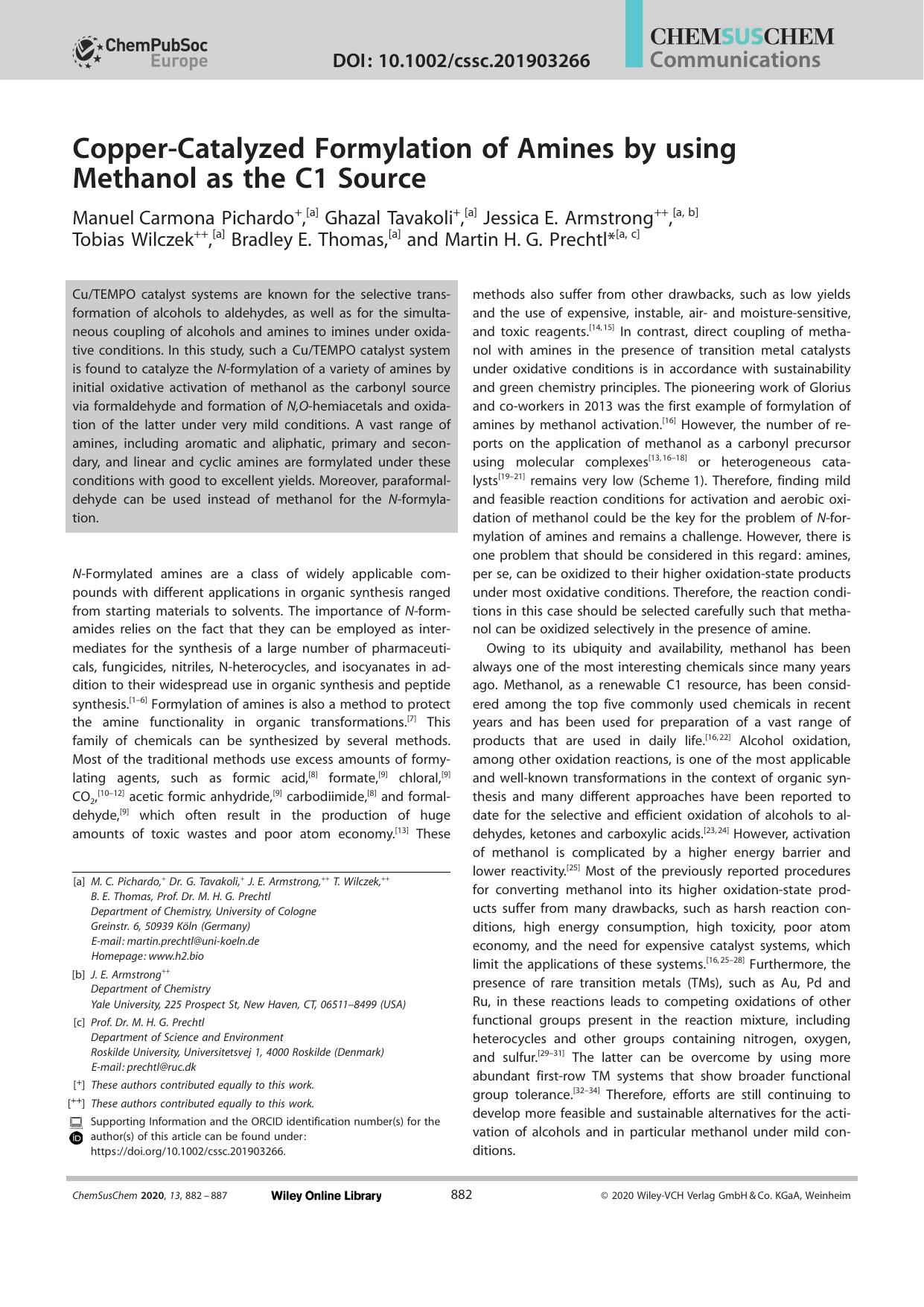 CopperâCatalyzed Formylation of Amines by using Methanol as the C1 Source by Unknown