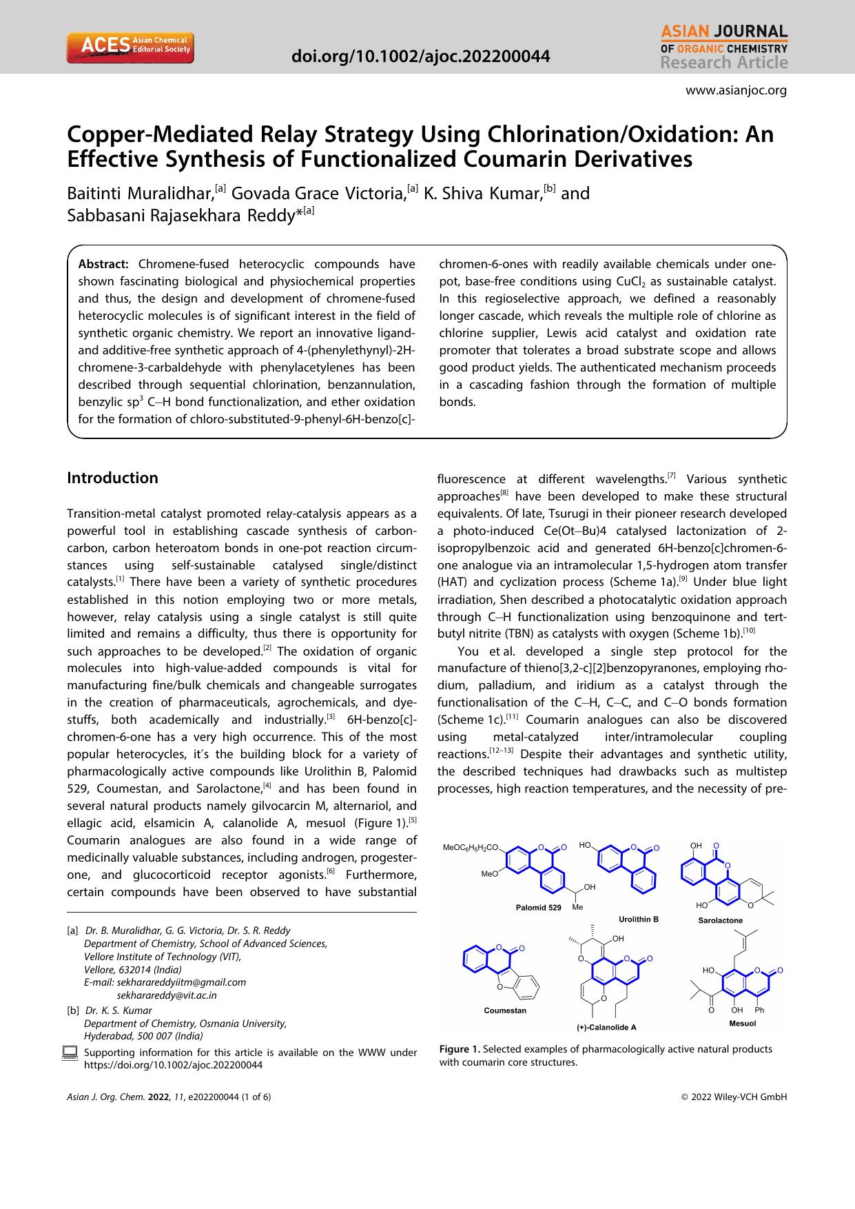 CopperâMediated Relay Strategy Using ChlorinationOxidation: An Effective Synthesis of Functionalized Coumarin Derivatives by Unknown