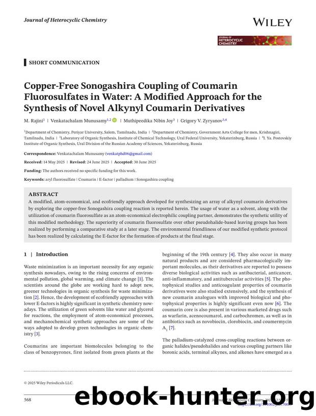 Copperâfree Sonogashira coupling of coumarin fluorosulfates in water: A modified approach for the synthesis of novel alkynyl coumarin derivatives by Unknown