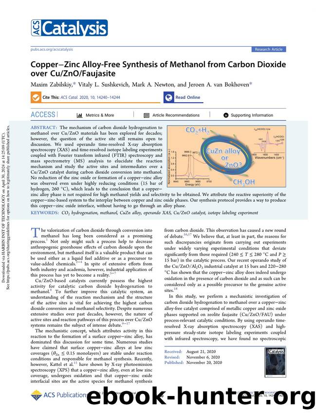 CopperâZinc Alloy-Free Synthesis of Methanol from Carbon Dioxide over CuZnOFaujasite by Maxim Zabilskiy Vitaly L. Sushkevich Mark A. Newton & Jeroen A. van Bokhoven