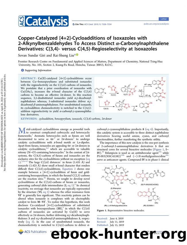 Copper-Catalyzed [4+2]-Cycloadditions of Isoxazoles with 2-Alkynylbenzaldehydes To Access Distinct Î±-Carbonylnaphthalene Derivatives: C(3,4)- versus C(4,5)-Regioselectivity at Isoxazoles by Sovan Sundar Giri & Rai-Shung Liu