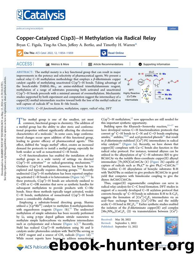 Copper-Catalyzed C(sp3)âH Methylation via Radical Relay by Bryan C. Figula Ting-An Chen Jeffery A. Bertke & Timothy H. Warren