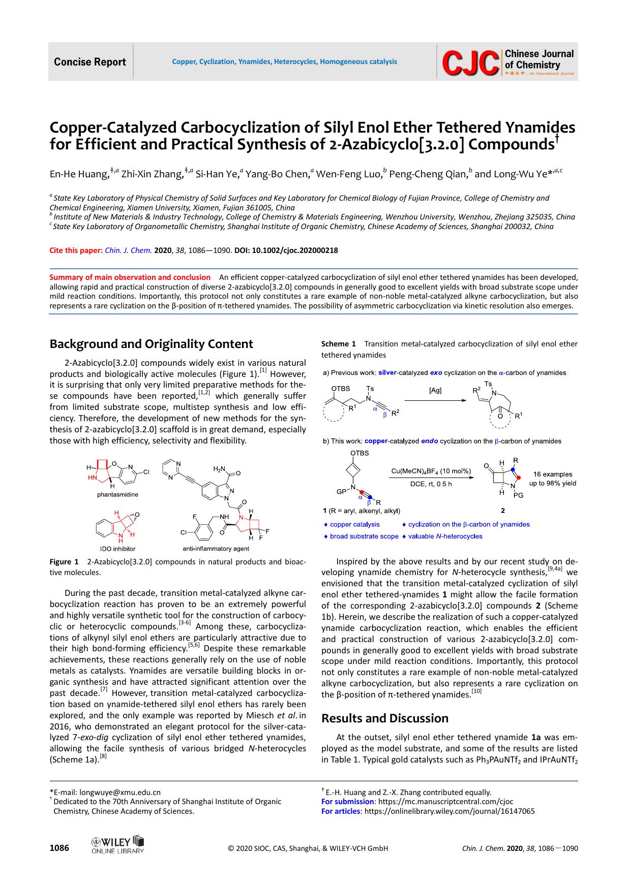 Copper-Catalyzed Carbocyclization of Silyl Enol Ether Tethered Ynamides for Efficient and Practical Synthesis of 2-Azabicyclo[3.2.0] Compounds by USER