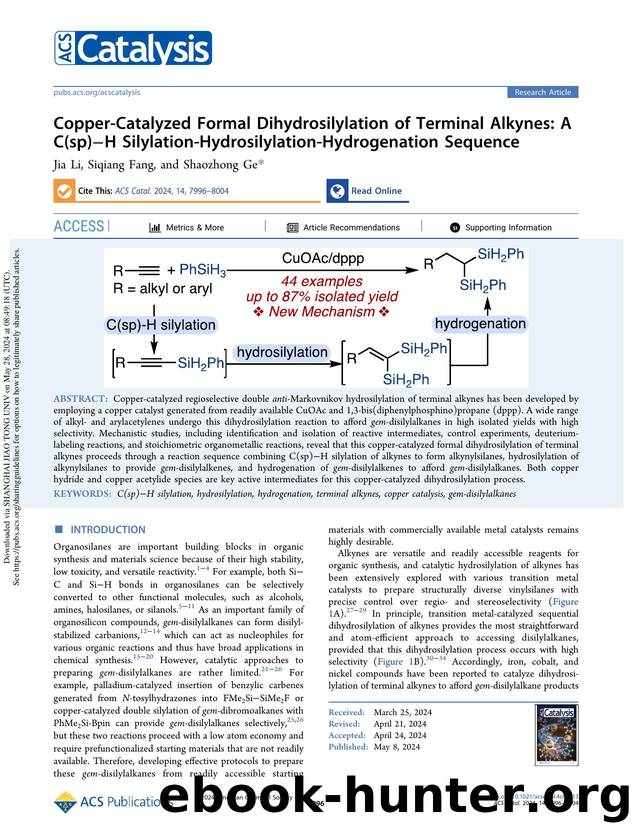 Copper-Catalyzed Formal Dihydrosilylation of Terminal Alkynes: A C(sp)âH Silylation-Hydrosilylation-Hydrogenation Sequence by Jia Li Siqiang Fang & Shaozhong Ge