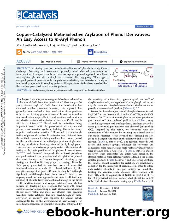 Copper-Catalyzed Meta-Selective Arylation of Phenol Derivatives: An Easy Access to m-Aryl Phenols by Manikantha Maraswami Hajime Hirao & Teck-Peng Loh
