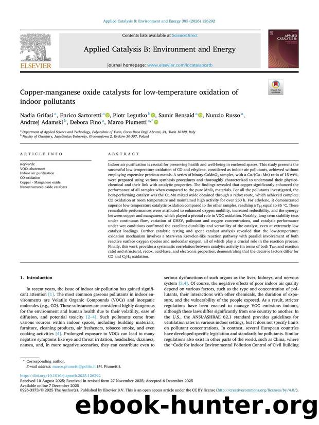 Copper-manganese oxide catalysts for low-temperature oxidation of indoor pollutants by unknow
