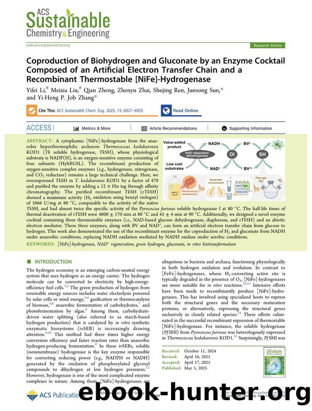 Coproduction of Biohydrogen and Gluconate by an Enzyme Cocktail Composed of an Artificial Electron Transfer Chain and a Recombinant Thermostable [NiFe]-Hydrogenase by Yifei Li Meixia Liu Qian Zheng Zhenyu Zhai Shujing Ren Junsong Sun and Yi-Heng P. Job Zhang