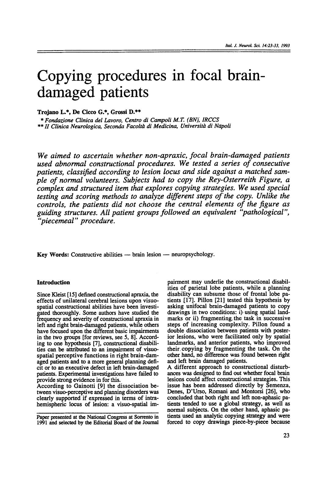 Copying procedures in focal brain-damaged patients by Unknown