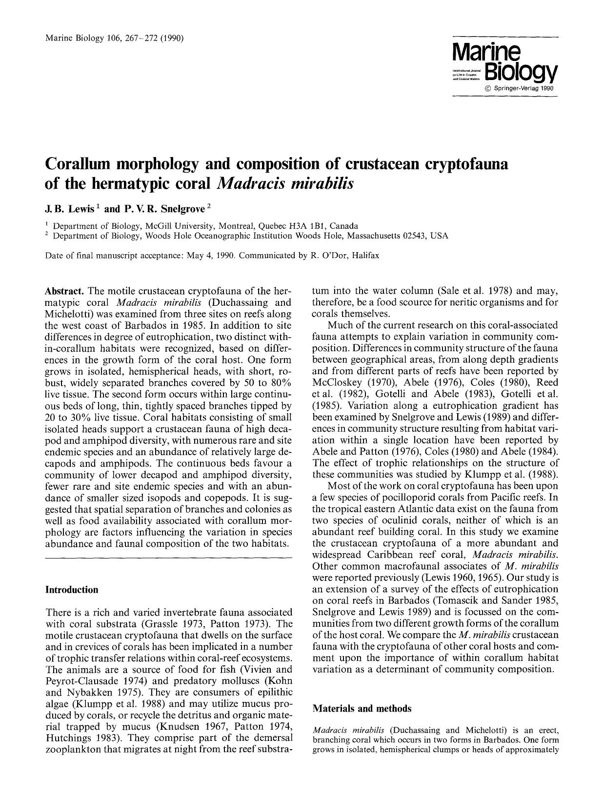 Corallum morphology and composition of crustacean cryptofauna of the hermatypic coral <Emphasis Type="Italic">Madracis mirabilis <Emphasis> by Unknown