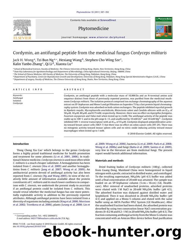 Cordymin, an antifungal peptide from the medicinal fungus Cordyceps militaris by Jack H. Wong