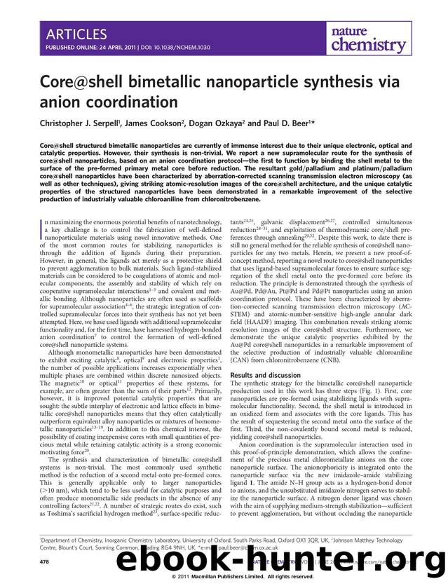 Core@shell bimetallic nanoparticle synthesis via anion coordination by Christopher J. Serpell & James Cookson & Dogan Ozkaya & Paul D. Beer