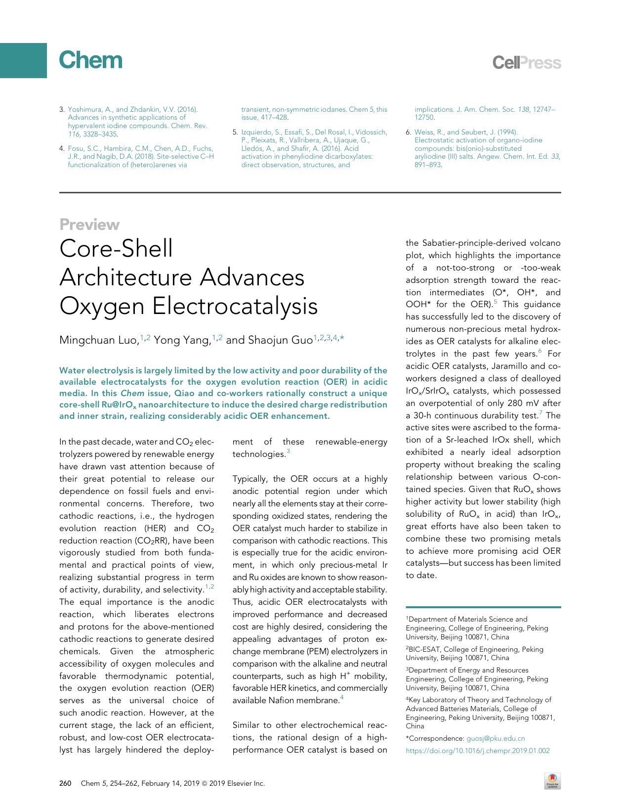 Core-Shell Architecture Advances Oxygen Electrocatalysis by Mingchuan Luo & Yong Yang & Shaojun Guo