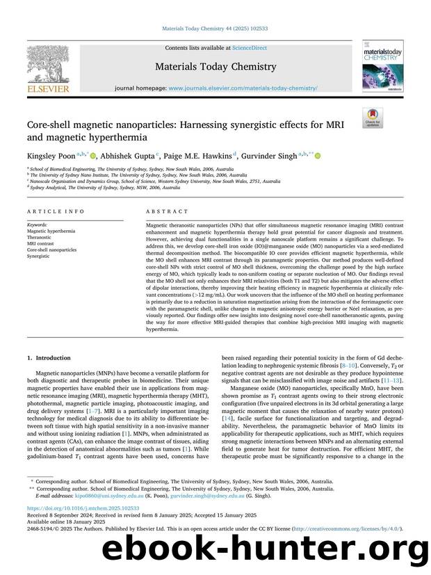 Core-shell magnetic nanoparticles: Harnessing synergistic effects for MRI and magnetic hyperthermia by Kingsley Poon & Abhishek Gupta & Paige M.E. Hawkins & Gurvinder Singh