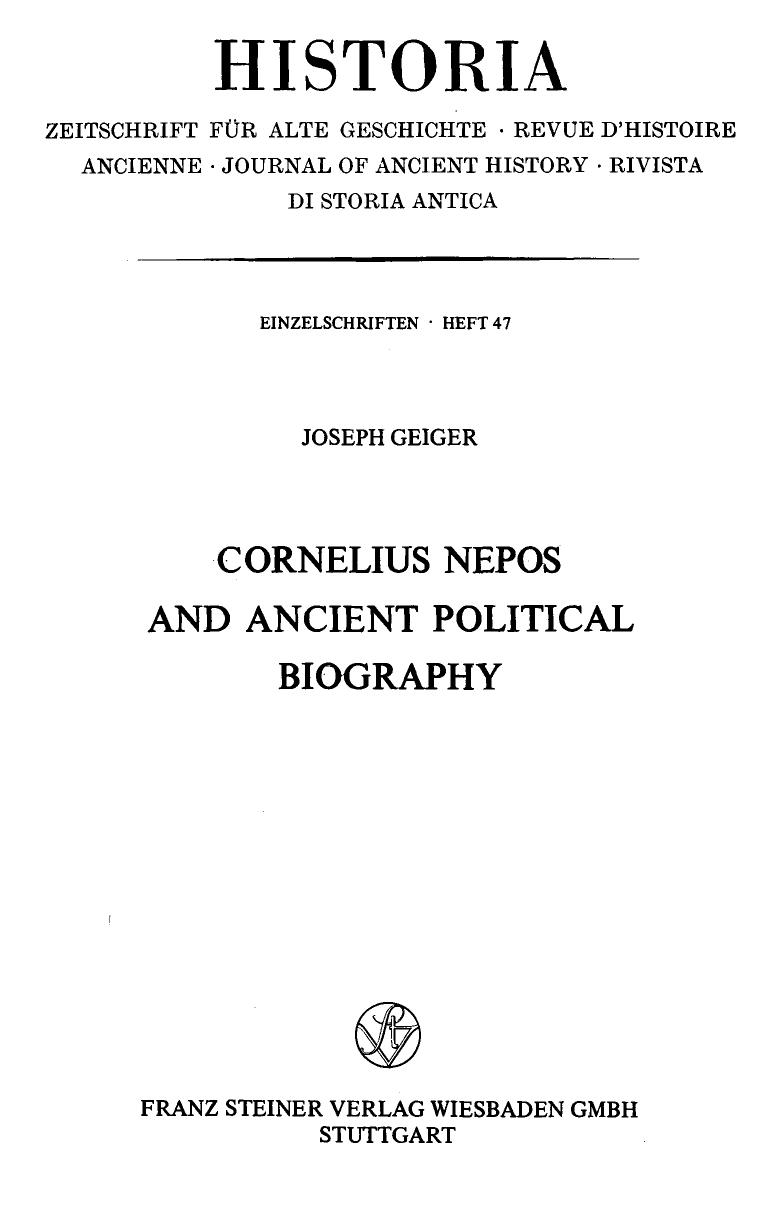 Cornelius Nepos and ancient political biography by Joseph Geiger