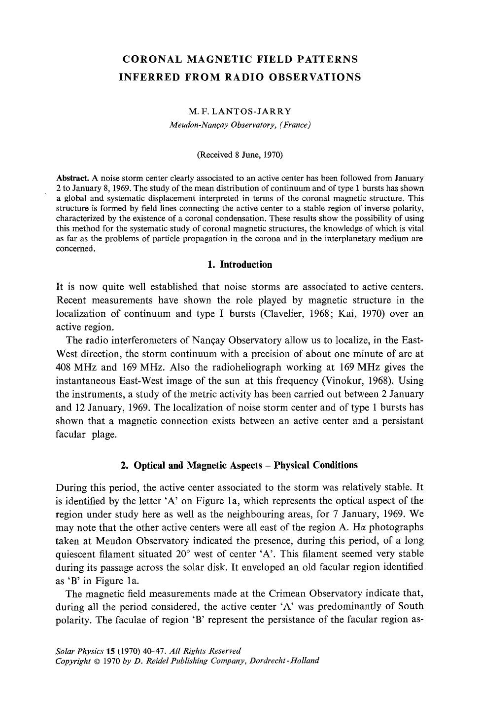 Coronal magnetic field patterns inferred from radio observations by Unknown