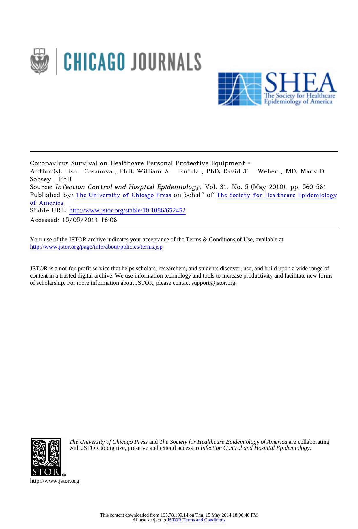 Coronavirus Survival on Healthcare Personal Protective Equipment • by Unknown