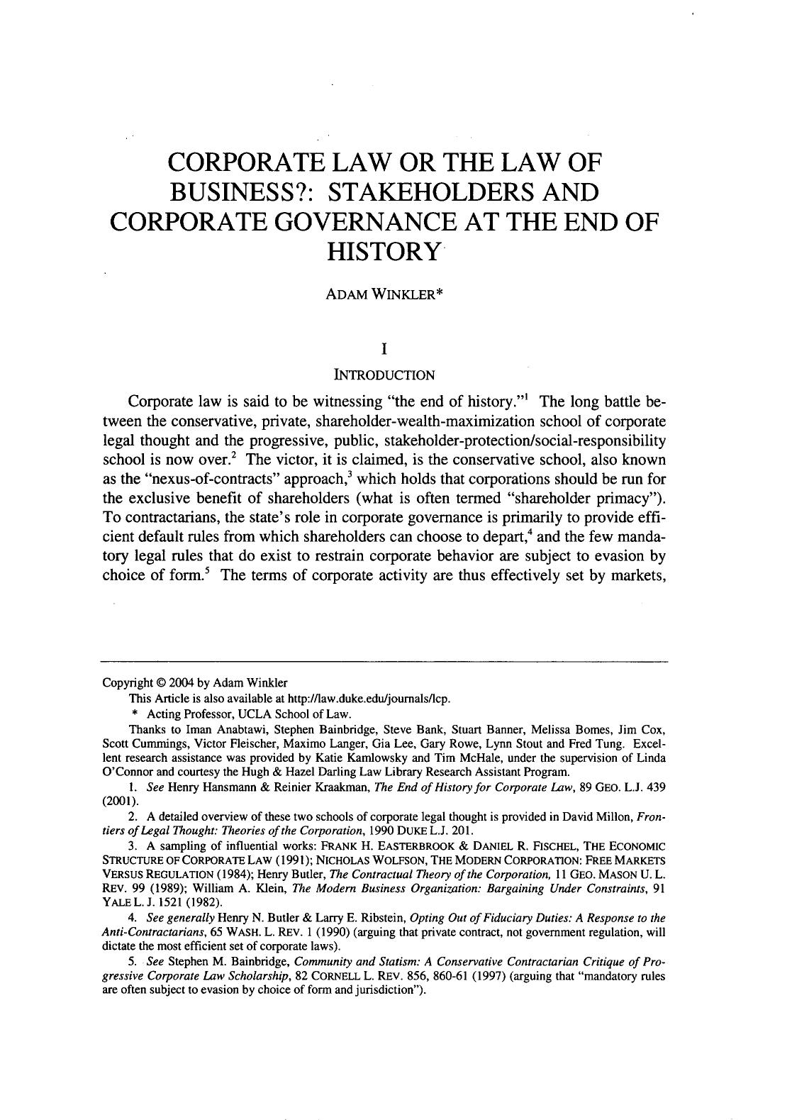 Corporate Law or the Law of Business by Unknown