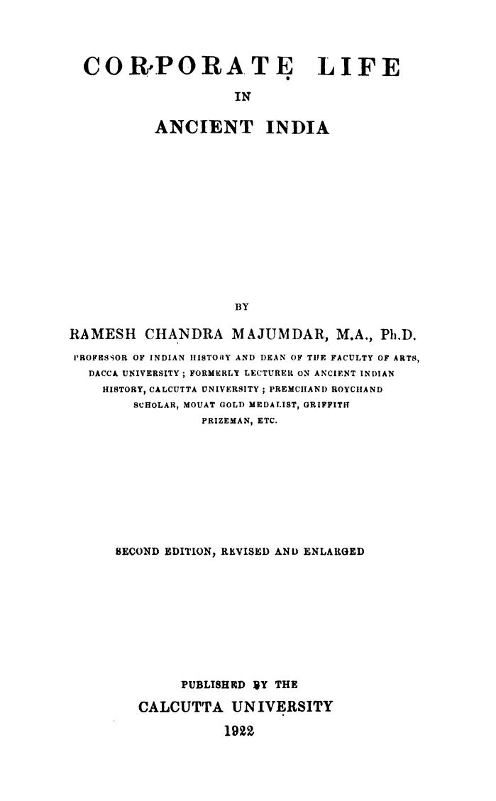 Corporate Life In Ancient India by R. C. Majumdar