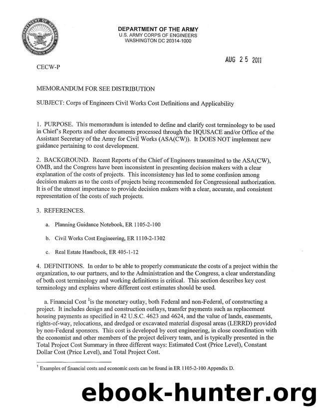 Corps of Engineers Civil Works Cost Definitions and Applicability by Unknown