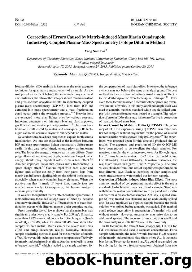 Correction of Errors Caused by Matrix-induced Mass Bias in Quadrupole Inductively Coupled Plasma-Mass Spectrometry Isotope Dilution Method by Unknown