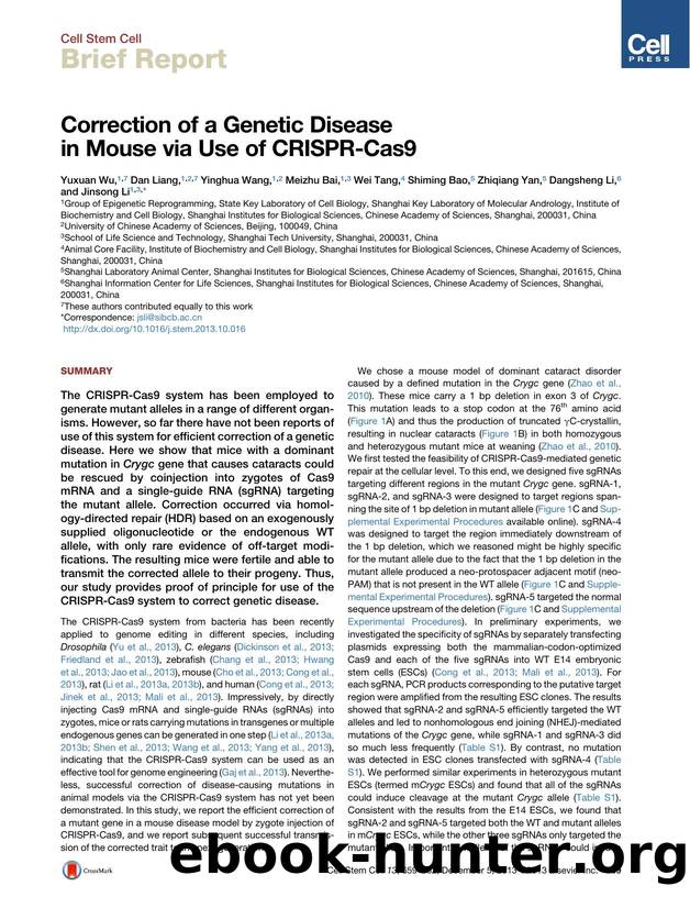 Correction of a Genetic Disease in Mouse via Use of CRISPR-Cas9 by unknow