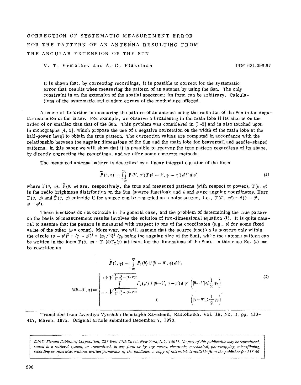 Correction of systematic measurement error for the pattern of an antenna resulting from the angular extension of the Sun by Unknown