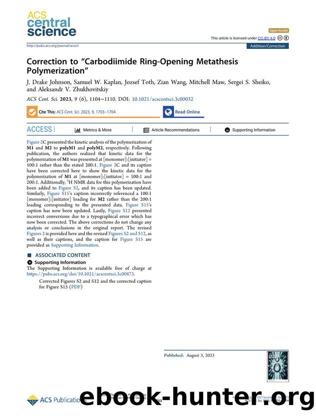Correction to âCarbodiimide Ring-Opening Metathesis Polymerizationâ by unknow