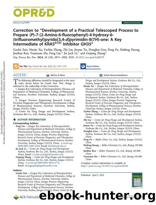 Correction to âDevelopment of a Practical Telescoped Process to Prepare (P)-7-(2-Amino-6-fluorophenyl)-4-hydroxy-6-(trifluoromethyl)pyrido[3,4-d]pyrimidin-8(7H)-one: A Key Interm by unknow