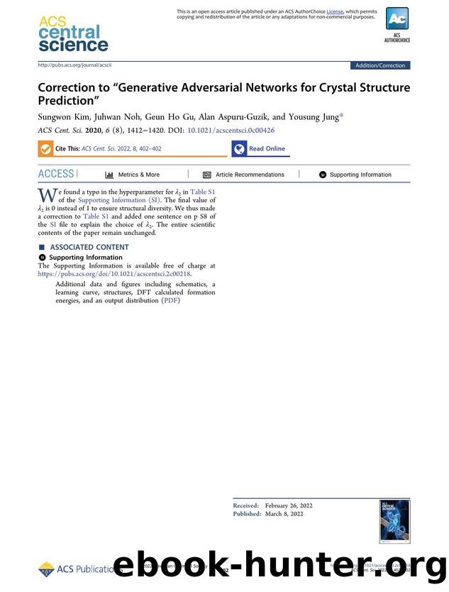 Correction to âGenerative Adversarial Networks for Crystal Structure Predictionâ by unknow