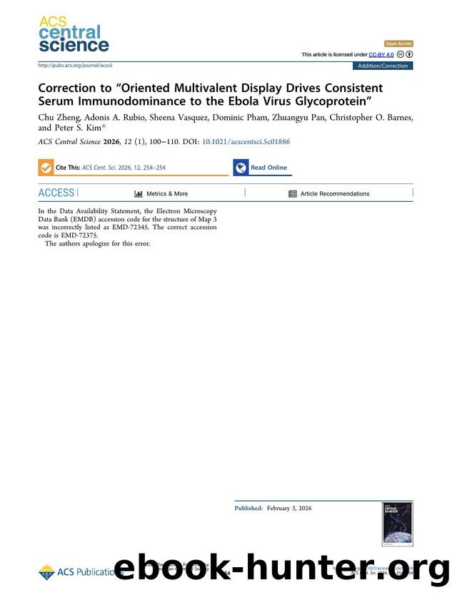Correction to âOriented Multivalent Display Drives Consistent Serum Immunodominance to the Ebola Virus Glycoproteinâ by unknow