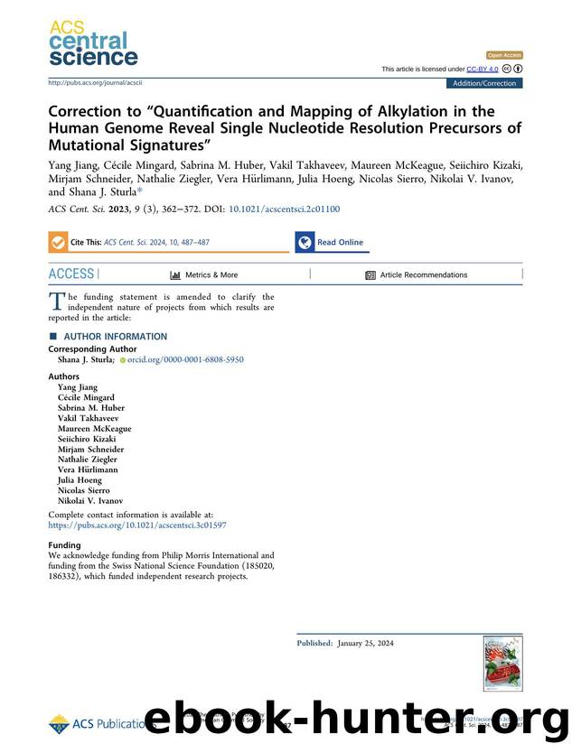 Correction to âQuantification and Mapping of Alkylation in the Human Genome Reveal Single Nucleotide Resolution Precursors of Mutational Signaturesâ by unknow