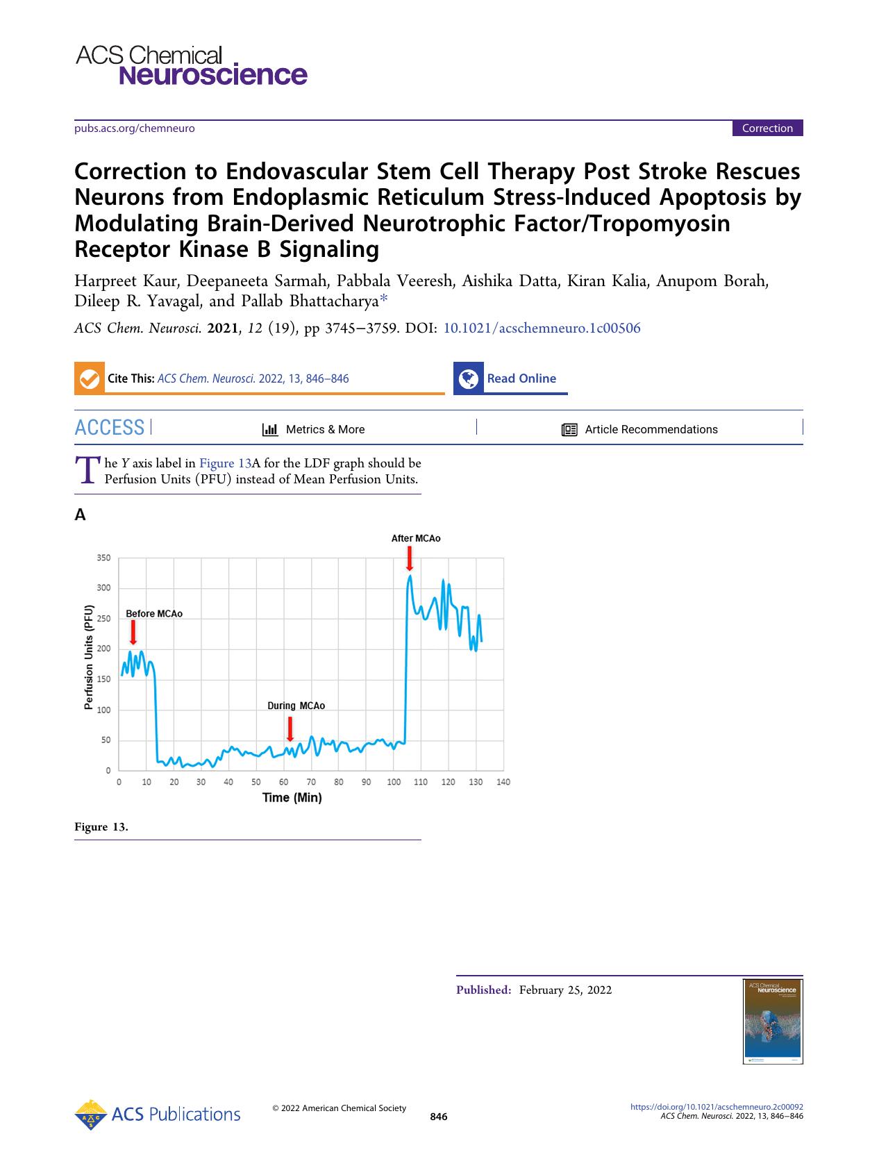 Correction to Endovascular Stem Cell Therapy Post Stroke Rescues Neurons from Endoplasmic Reticulum Stress-Induced Apoptosis by Modulating Brain-Derived Neurotrophic FactorTropomyo by unknow