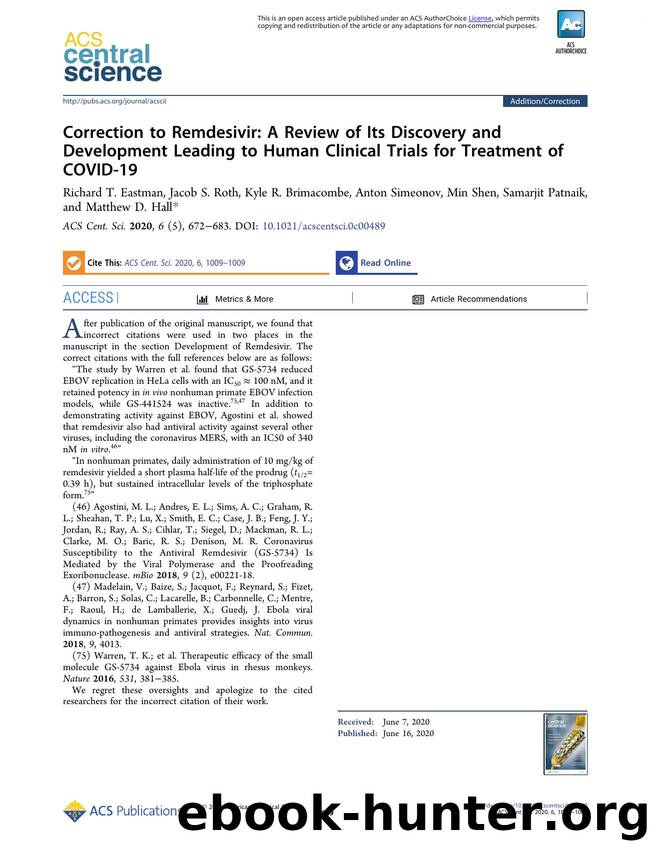 Correction to Remdesivir: A Review of Its Discovery and Development Leading to Human Clinical Trials for Treatment of COVID-19 by unknow