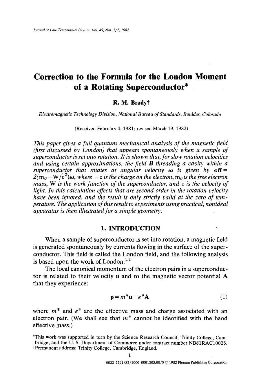 Correction to the formula for the London moment of a rotating superconductor by Unknown