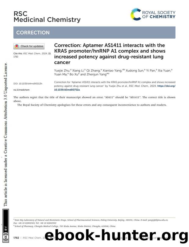 Correction: Aptamer AS1411 interacts with the KRAS promoterhnRNP A1 complex and shows increased potency against drug-resistant lung cancer by unknow