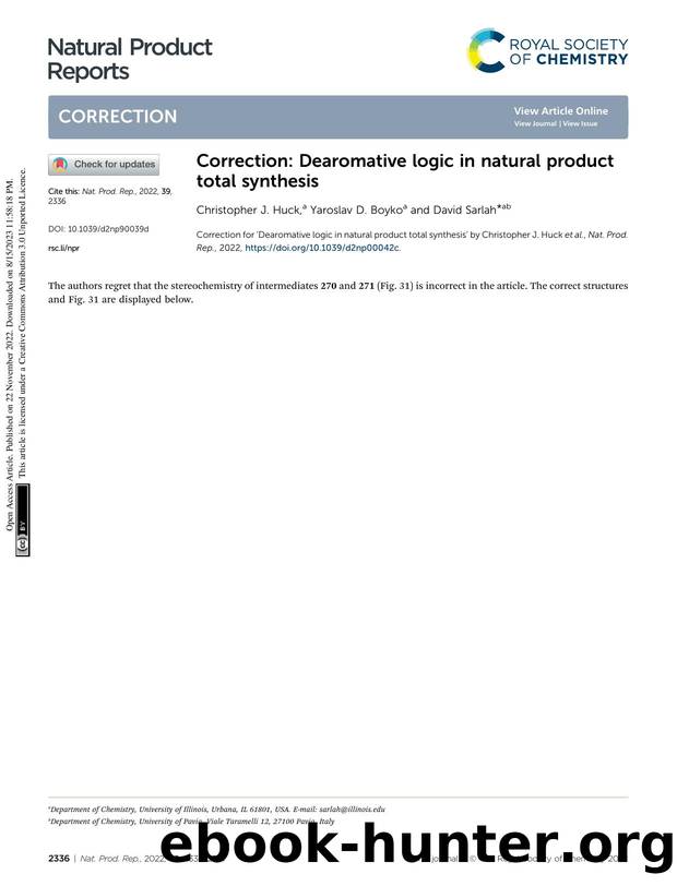 Correction: Dearomative logic in natural product total synthesis by Christopher J. Huck & Yaroslav D. Boyko & David Sarlah
