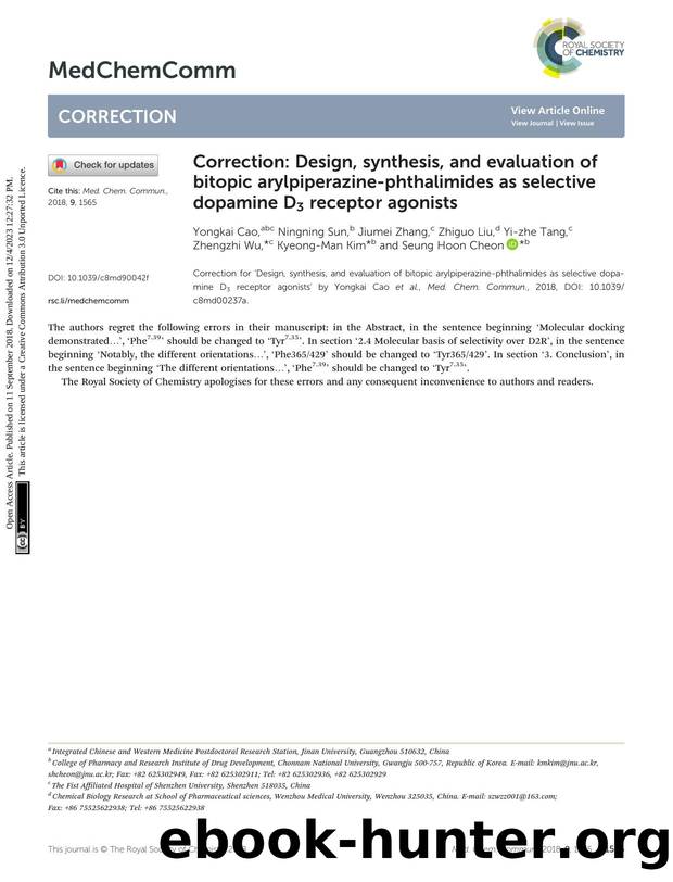 Correction: Design, synthesis, and evaluation of bitopic arylpiperazine-phthalimides as selective dopamine D3 receptor agonists by unknow