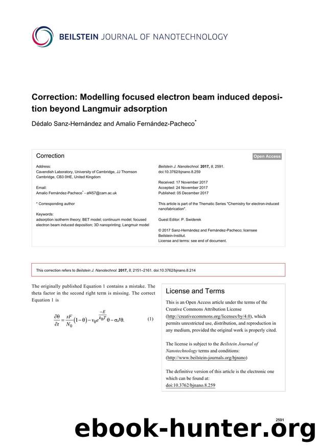 Correction: Modelling focused electron beam induced deposition beyond Langmuir adsorption by Dédalo Sanz-Hernández Amalio Fernández-Pacheco